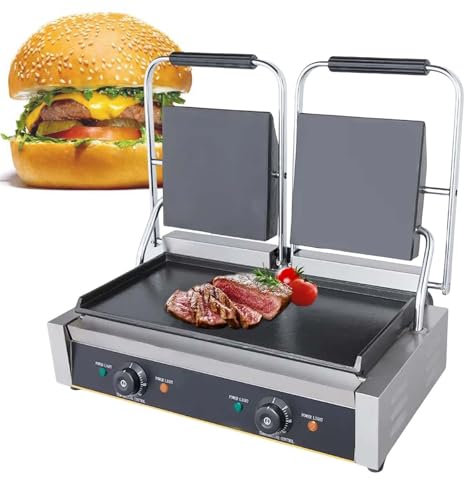 Presse à Paninis Professionnelle - Appareil à Sandwichs, Gril De Contact éLectrique, Barbecue De Cuisine, RevêTement AntiadhéSif, Bac De RéCupéRation, Ouverture à 180°,19x9Flat