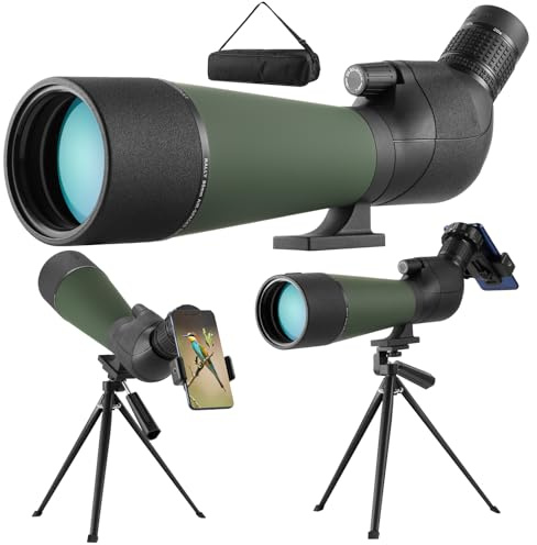 Spektiv mit Stativ Smartphone Adapter,20-60x80 HD FMC IPX7 Wasserdicht Tragetasche, 25 mm großes Okular Spotting Scope für Vogelbeobachtung Sportschützen Wildlife Scenery