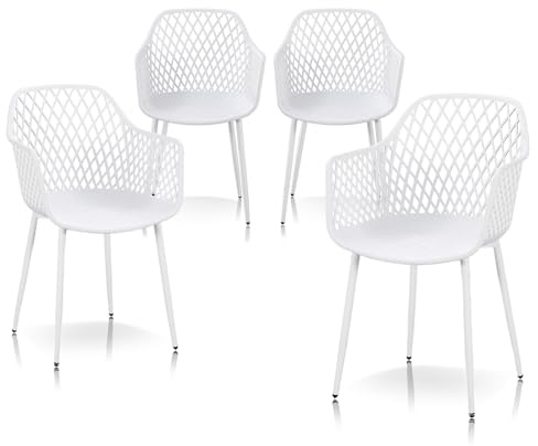 TAO ONE Gartenstühle 4er Set Outdoor für Balkon Terrasse Weiß
