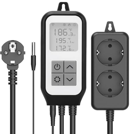 Digital Temperatur Controller, Smart WiFi Thermostat Outlet Heizungskühlmodus 2 Stufe Auslass Thermostat -Controller -Stecker mit Wasserdichtem Sonde für Reptilien Aquarium (EU-Stecker 220–250 V)