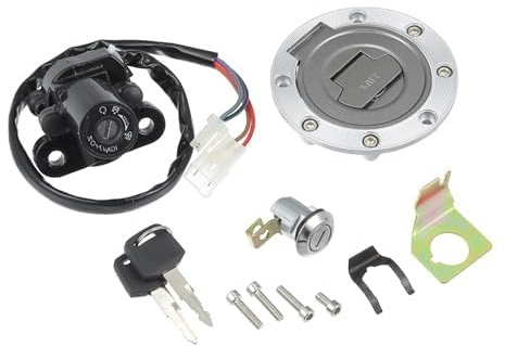 MEXWLOP 1 juego de cerradura de encendido for motocicleta, tapa de tanque de combustible y cilindro, for asiento, con 2 llaves, for YZF R1 R6 1992-2012, FZ1 R6S FZ6 FJR1300. Llave de encendido de moto