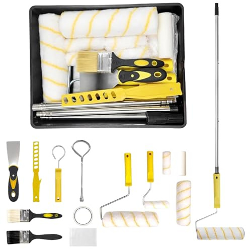17 PCS Paint Rollers and Trays Sets,Paint Tray Set,Paint Rollers 9 Inch with Extension Pole,Paint Roller Covers,Small Paint Roller,Paint Kit for Painting Walls, Ceiling, Doors, Trim, Rooms