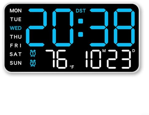 LED Digitale Wanduhr mit Alarm, Temperatur-, Datums- und Wochenanzeige, Sprachaktivierung, Sommerzeit und °F/°C Schalter, USB-betrieben oder batteriebetrieben für Zuhause und Büro (D)