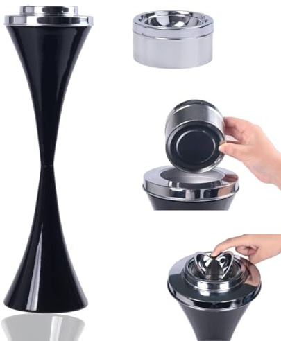Japard Floor Standing Ashtray with Lid, Detachable Containers 22 Inch Tall Smoking Stand for Outside Patio, Gift Men Black- Hourglass