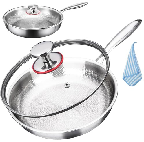 Genérico 26cm Sarten De Titanio Puro Antiadherente Sin Recubrimientos, Martillada Pro Con Tapa, Ultraduradero, Resistente A Rayones E Incluye Un Clip De Silicona De Regalo (26cm)