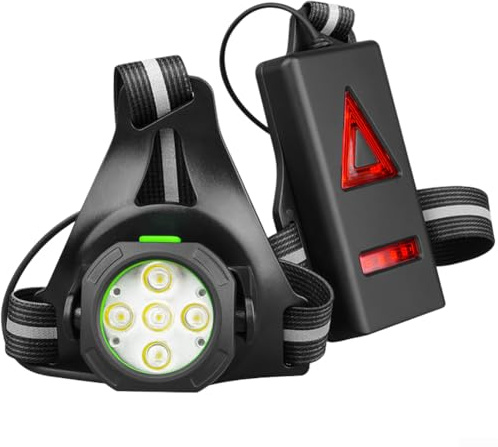 Besttoolifes LED-Brustlicht für Outdoor-Sportarten, 80M Sichtbarkeit, LED-Perlen, verstellbarer Gurt, Typ-C-Aufladung, IPX4 wasserdicht, Laufen Radfahren (A)