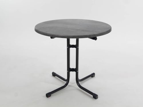 Gardissimo Boulevard Klapptisch Concrete 80 cm rund, Gartentisch, wetterfest, platzsparend klappbar, mit Niveauausgleich, anthrazit Schiefer-Optik