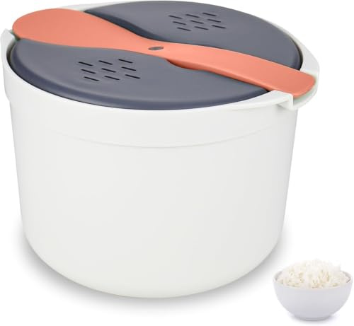 Lnwwrv Cuociriso a microonde da 2L, pentola a Vapore con Rivestimento Antiaderente Resistente ad Alte Temperature, con Cucchiaio per Riso, Adatta per Cucinare Riso e Noodles in casa