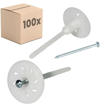 PROTEKTOR 100x Vormontierte Dämmstoff-Schraubdübel Ø8 x 120mm | Kunststoff, WDVS-Dübel für Fassadendämmung, vormontiert mit verzinkter Stahlschraube, Wärmedämmverbundsystem