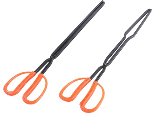 VICASKY Barbecue Fire-tongs and Briquette Clamps with Red Rubber Handles, 2pcs Household Garbage Pickers for Grilling and Outdoor Firewood Handling