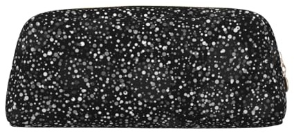 YOFIEN Estuche para lápices con Purpurina Plateada Brillante sobre Fondo Negro para niñas, Organizador de bolígrafos con Cremallera.