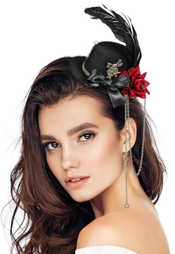 VILLCASE Pince à Cheveux Légère et Confortable en Métal Noir Mini Chapeau Fleur Accessoire Élégant pour Femmes, pour Mariages et Goûters