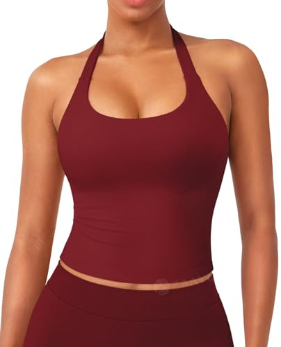 ZAAYO Damen Impact Halter Neckline Tank Top Longline Rückenfreies Oberteile | Scoop,Gepolsterte,Crop Top,Sport,Workout,Basic,Sexy,Ãrmellose,Sommer