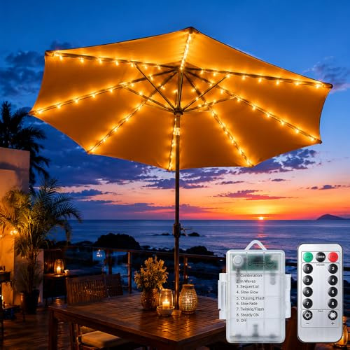 Luci per Ombrellone da Esterno LED con Telecomando 8 Modalità, Catena Luminosa Impermeabile IP65, Illuminazione Giardino e Terrazzo, Decorazione per Ombrelloni e Tende, Bianco Caldo (104 LED)