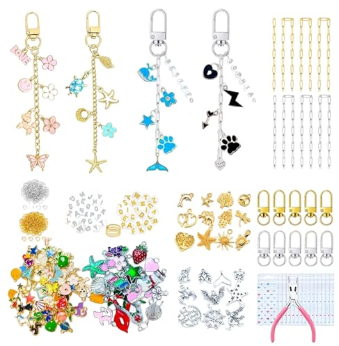 DHSWNNG 588 Stück DIY SchlüSselanhänger Selber Machen, Charms Anhänger Set Schlüsselanhänger Herstellungsset Anhänger Keychain Set Buchstabenperlen Perlen Zum Auffädeln Schlüsselanhängers Basteln