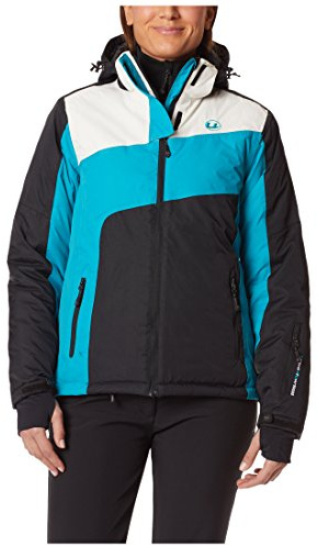 Ultrasport Kitzbühel - Giacca da Sci e Snowboard Donna con Tecnologia Ultraflow 10.000 - Giubbotto Outdoor per Sport Invernali e Alpinismo, Nero/Azzurro/Bianco, L