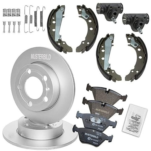2x Bremsscheibe Voll Ø 247 vorne + Bremsbeläge Bremsklötze vorne + Bremsbacken mit Zubehör hinten + 2x Radbremszylinder hinten