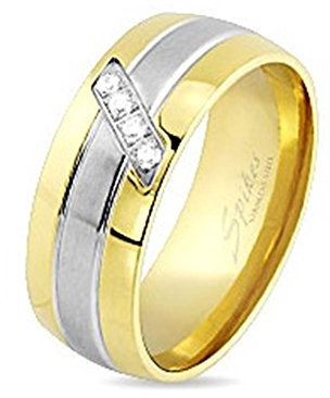 Tapsi´s Coolbodyart® Partner Ehe Ring Edelstahl Zirkonia 8mm Breit Silber Gold 60(19)