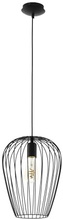 EGLO Pendellampe Newtown, 1 flammige Vintage Pendelleuchte | Retro Hängelampe aus Stahl, Farbe: Schwarz, Fassung: E27, Ø 27,5 cm