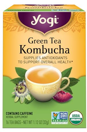 Yogi 0076950450219 Thé vert Kombucha, contient de la caféine, 16 pièces