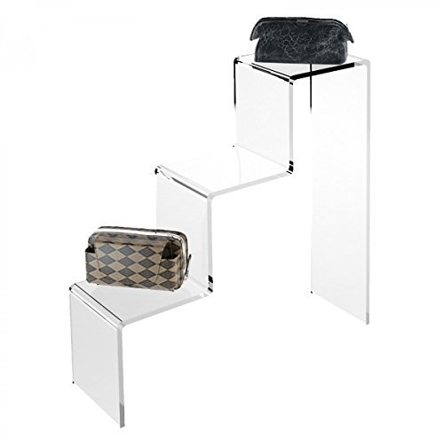 DesignPlex Scaletta in plexiglass Trasparente a 3 Ripiani - Misure: 31 x 10 x H31 cm - Misure ripiano: 10 x 10 cm