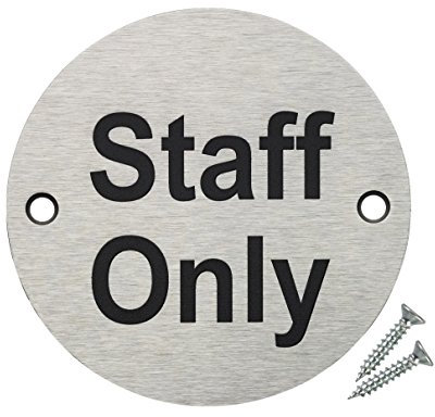 Fire Door Guru® Staff Only Door Sign - 76mm Disc - Stainless Steel Safety Sign - Fixings Included