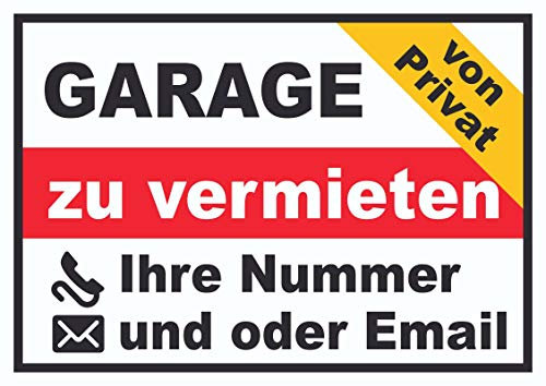 HB-Druck Garage zu vermieten von privat Schild A6 Rückseite selbstklebend