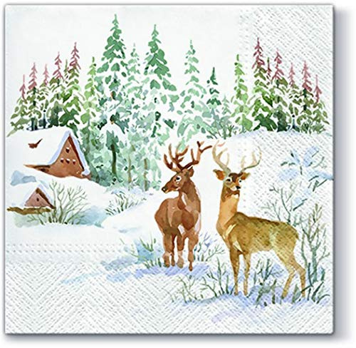 20 Servietten Hirsche in Schneelandschaft/Tiere/Winter/Weihnachten 33x33cm