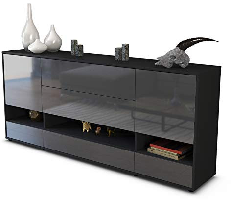 Stil.Zeit Sideboard Florentina, Korpus anthrazit matt, Front Hochglanz Graphit (180x79x35cm) Push-to-Open Technik & Leichtlaufschienen