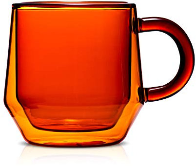 Hearth I 2 doppelwandige Glas-Kaffeetassen mit Griffen, 237 ml, bernsteinfarben, isoliert, passend für Nespresso Lungo, entworfen in den USA von Espresso Parts Ltd.