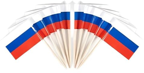 JAVD CYPS 100 Stück Russland Flagge Russland Zahnstocher Flaggen, kleine Mini-Stick Cupcake Topper Russische Flaggen, Landesplektren, Partydekoration, Feier, Cocktail, Essen, Bar, Kuchenflaggen