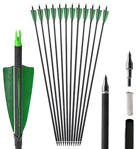 SHARROW 32 Zoll Carbonpfeile für Bogenschießen Spine 500 Kohlenstoffpfeil Jagdpfeile Carbon Pfeile mit 4 Zoll Natürliche Federn für Pfeil Und Bogen Recurvebogen Compoundbogen Langbogen
