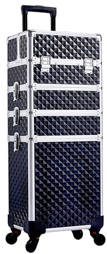 Adazzo Rolling Makeup Train Case 4-in-1 Transformable Cosmetology Case on Wheels, Large Makeup Cart with 4 Extendable Trays, Lockable Nail Supply Storage, Travel Makeup Case for Professionals