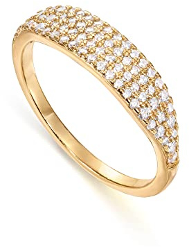 PAVOI 14K Gold Plated Slim Signet Ring with Sparkling Cubic Zirconia | Lightweight Dainty Statement Rings for Women (Yellow Gold, 7)