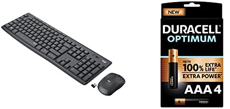 Logitech MK295 Ensemble Souris Clavier sans Fil – SilentTouch, pavé numérique, Boutons Raccourci, Suivi Optique, récepteur USB Nano + Duracell - Nouveau Piles alcalines AAA Optimum, 1.5 V LR03 MX2400