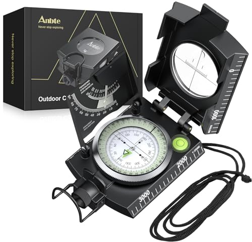 Anbte Kompass Militär mit Klinometer Professioneller Marschkompass IP65 Compass mit Tragetasche Wasserdicht Navigation Compass für Jagd Camping Wandern Outdoor-Aktivitäten (Schwarz)