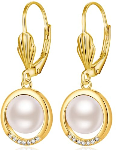 Jiamiaoi Pärlörhängen diamantörhängen för kvinnor dinglande droppörhängen 925 sterling silver pärla spak tillbaka droppe örhängen pärla silverörhängen för kvinnor levereras med presentask, Roséguld