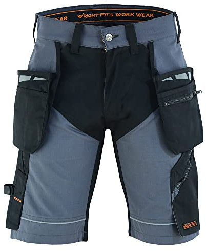 WrightFits Men Epic Pro Work Shorts Rip-Stop Grey Heavy Duty Safety Combat Cargo Summer Shorts - Multi Pockets - Triple Stitched - Durable Workwear (42W)