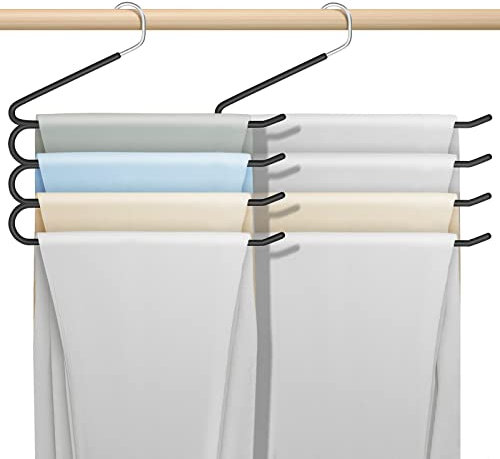 Pants Hanger Jeans Trouser Hanger Stainless Steel Rack Non Slip Closet Space Saver for Tie Scarf Shock Jeans Towel Clothes（3 Pack ） Black