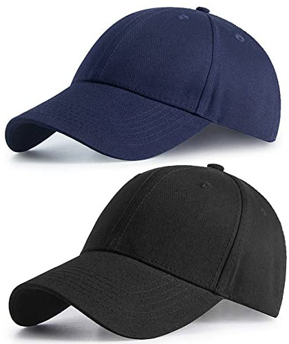 Ritte 2 Stücke Schirmmütze, Verstellbare Baseballmütze, Einfarbige Baseballkappe, Unisex-Baseballmütze aus Baumwolle, für den Außenbereich (Schwarz, Marineblau)