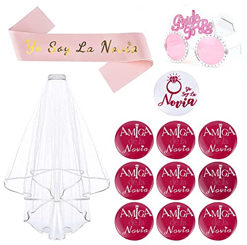 XINRANFF Junggesellenabschied Frauen 13 Stück Jga Deko Frauen Accessoires, Junggesellenabschied Weiß Braut Schleier JGA Schärpe Hochzeit Zubehör Dekoration für Braut, Hochzeit, Party