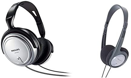 Panasonic RP-HT090 Cuffie Stereo con Filo, Leggere per Ottimo Comfort & Philips SHP2500 Cuffia TV a Filo, Cavo da 6 Metri, Controllo Volume Integrato, Comodi Pad, Grigio