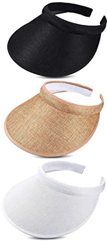 3PCS Sun Visor Hats Summer Wide Brim Clip on Beach Adjustable Large Brim Cap Golf Hat for Women