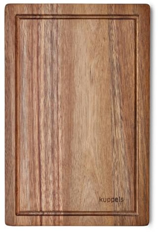 Kuppels Schneidebrett DICE | Akazienholz | 32 x 21 x 1,5 cm | Holzbrett mit Saftrille | klingenschonend | Schneidebrett Holz | Servierbrett | Brotzeitbrett Holz | Holzbrett Küche