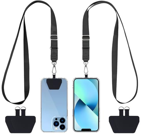 CACOE Universal Mobile Phone Chain, 2 Pcs Adjustable Collar Lanyard and 2 Pcs Durable Patches, Lanyard Mobile Phone Neck Strap Compatible with Most Smartphones