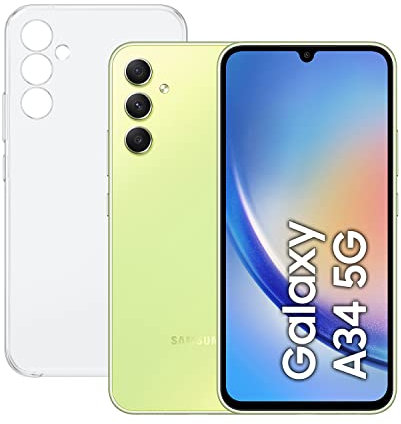 Samsung Galaxy A34 5G (256 GB, 8 GB RAM) + custodia – Smartphone Android verde, schermo Super AMOLED da 6,6 pollici, batteria da 5000 mAh, esclusiva Amazon (versione spagnola)
