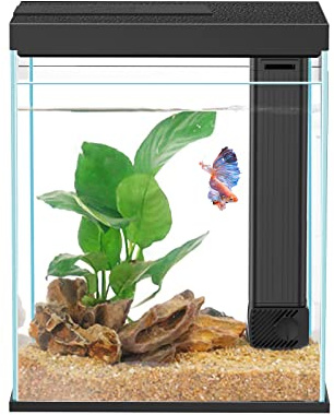 Betta Fish Tank, 2 Gallon Glass Aquarium Starter Kit, Small Fish Tank with Filter and Light.(Black)