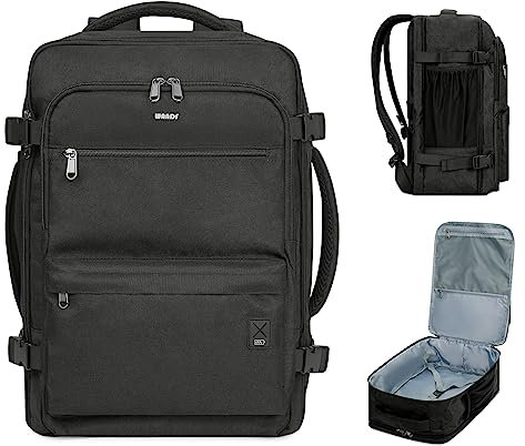 WANDF Cabin Bag 45x36x20 for Easyjet Airlines Underseat Travel Hand Luggage Backpack with Wet Pocket, 17 Inch Laptop Backpack for Men Women (Black)