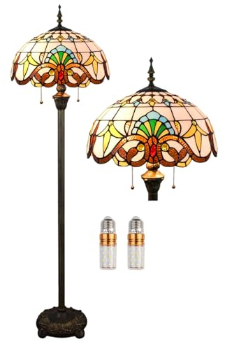 Kinbolas Stehlampe Tiffany Stil Vintage Lampe Groß,Boho Orientalische Art Deko Steh Leselampe,16 Zoll Buntglas Lampenschirm,Barock Antike Bogenlampe für Wohnzimmer Schlafzimmer,Mit 2 x E27 Birne (F-1)