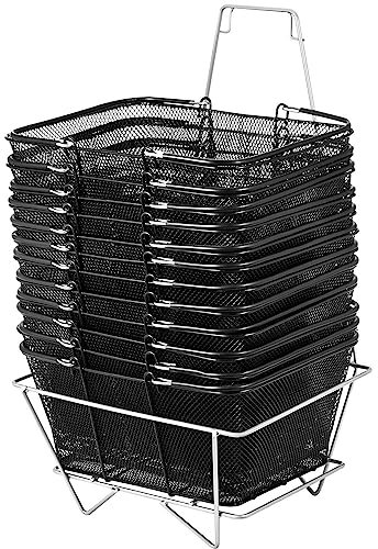 12 pièces Noir Panier Panier avec poignées Portable Fil empilable supermarché Shopping Ensemble pour blanchisserie épicerie Bagages